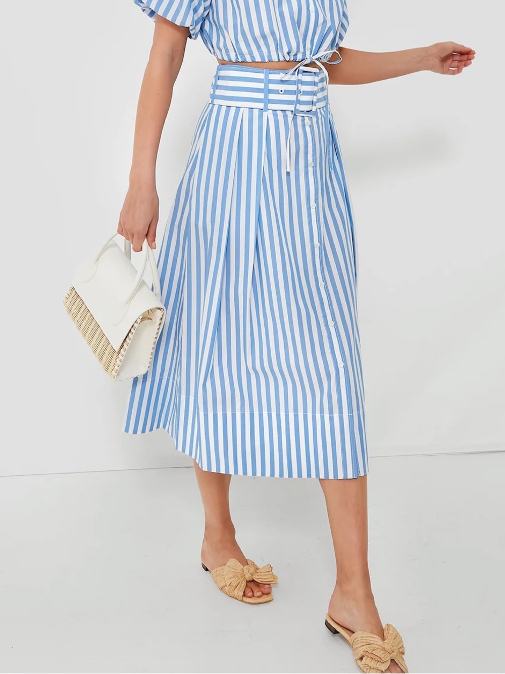 STAUD Striped Cotton Midi Skirt Women’s 4